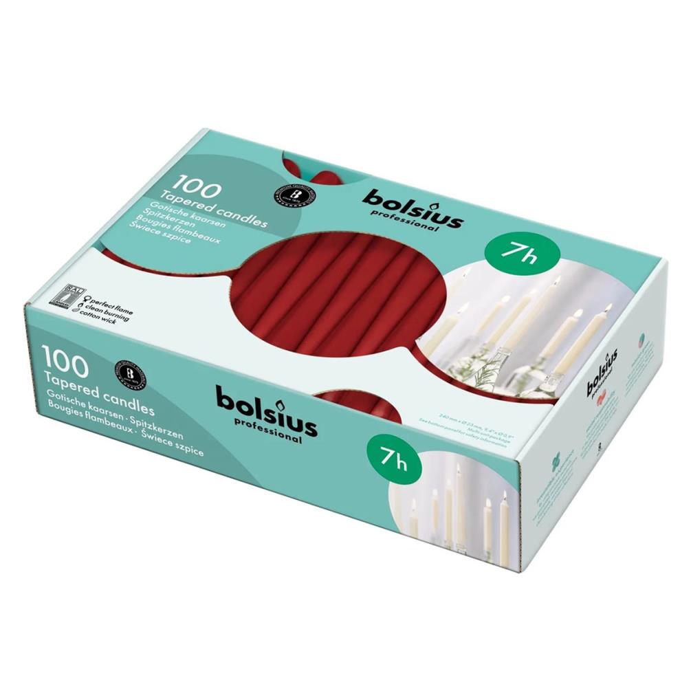 Bolsius Wine Red Professional Tapered Candles 24cm (Pack of 100) £49.49